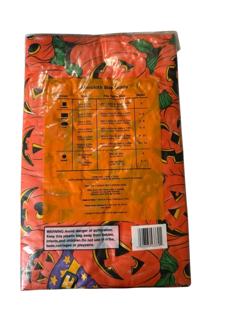 Elrene Haunted Halloween Pumpkin Vinyl Tablecloth 52x70 New